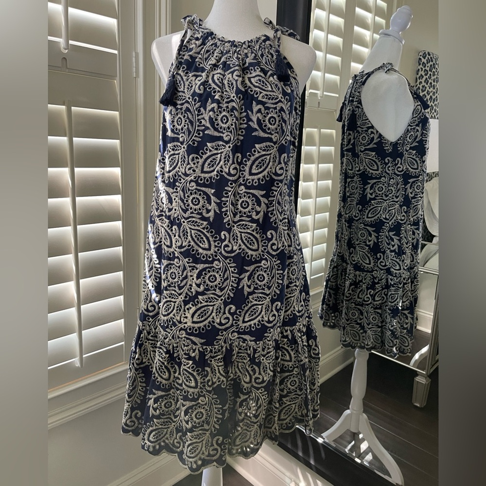 Taylor Navy and White A-Line Dress
